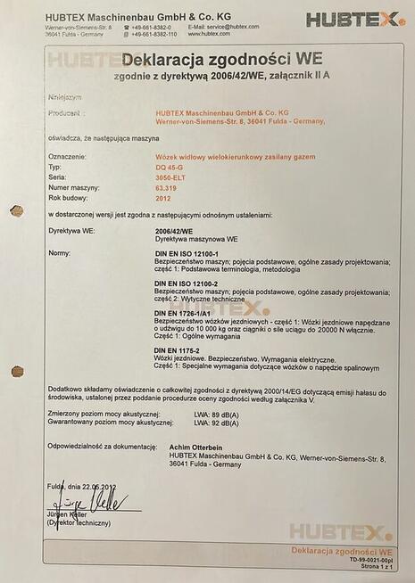 Wózek widłowy Hubtex DQ45-G .
