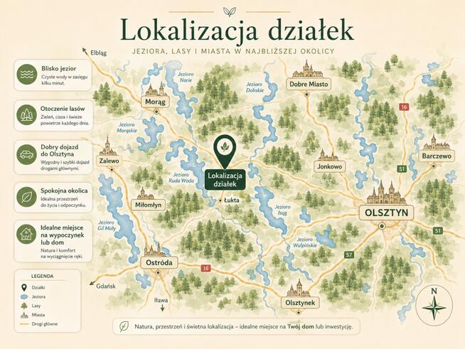 Działki pod Łuktą | Mazury | MPZP | blisko jezior