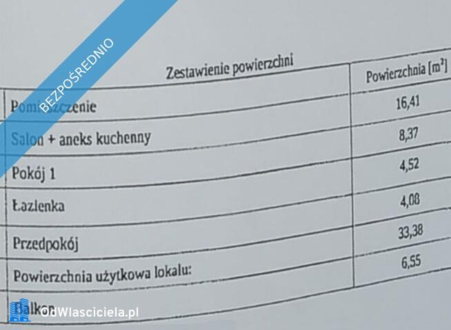 2 pokoje | 33,38 m² | Duży balkon | 1. piętro | 2017 r. | Bez prowizji