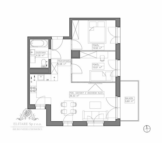 Mieszkanie 3 pokojowe 56,78m2 z balkonem, Jagodno/Iwiny