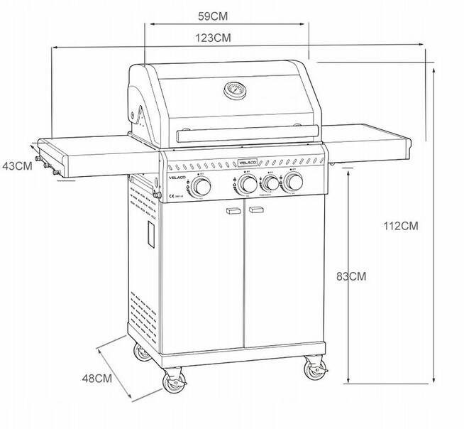 GRILL GAZOWY OGRODOWY Z POKRYWĄ I PÓŁKAMI RUSZT ŻELIWNY