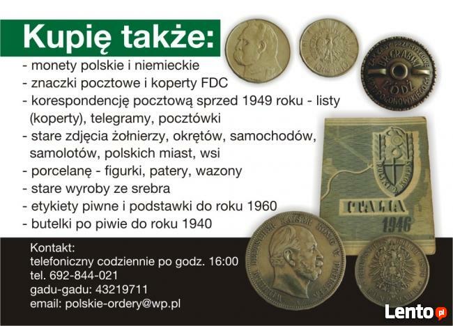 Kupię medale, ordery wojskowe, monety i znaczki pocztowe