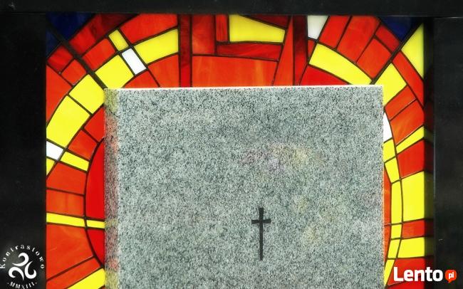 TABLICA NAPISOWA z witrażem, napisówka i witraż KONTRASTOWO