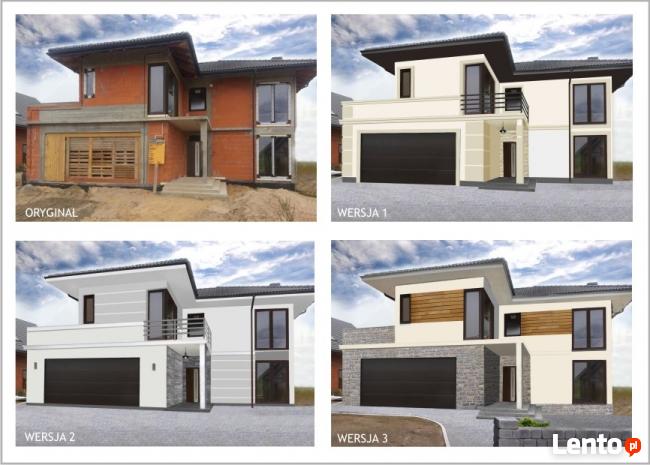Projekt elewacji domu, wizualizacja na zdjęciu