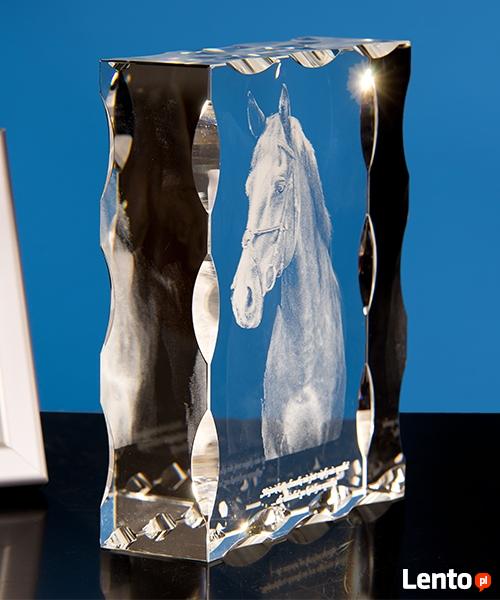 Koń 3D wygrawerowany w krysztale- prezent dla taty