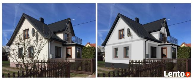 Projekt elewacji domu, wizualizacja na zdjęciu