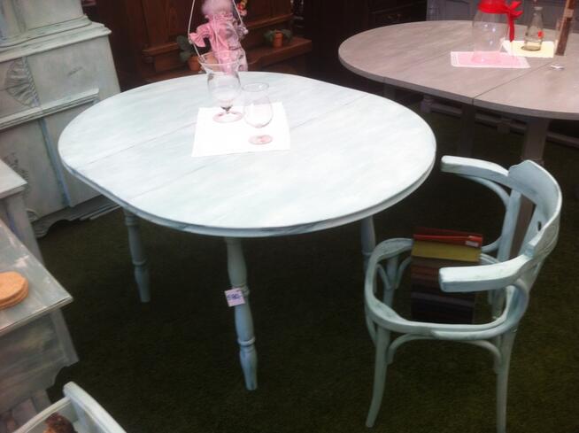 Stół rozkładanyn+ 4 Krzesła, przecierane, miętowy, Vintage