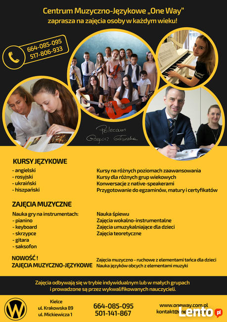 Lekcje gry na instrumentach muzycznych, kursy językowe