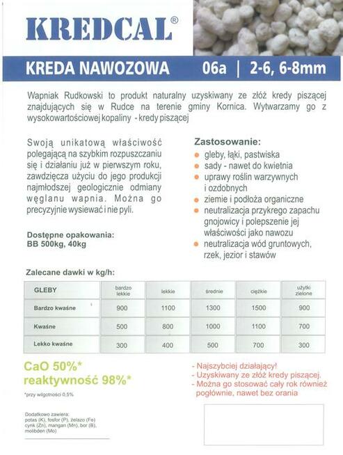 Nawóz wapniowy Kreda Granulowana 100% ECO -cała Polska