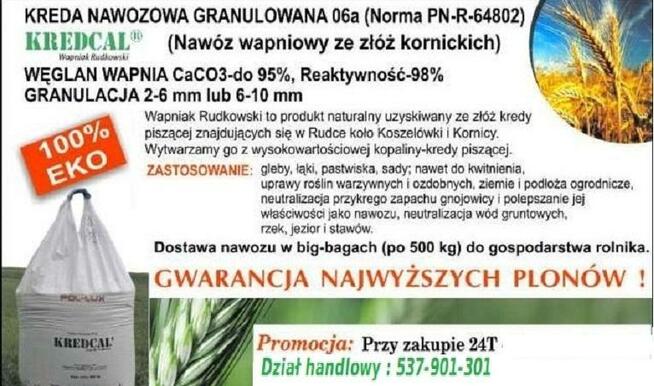 Nawóz wapniowy Kreda Granulowana 100% ECO -cała Polska