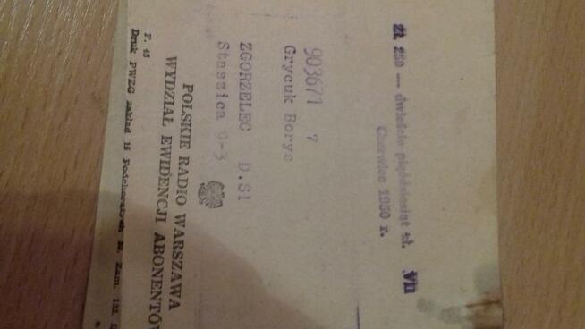 odcinki opłaty Radiofonicznej z 1950 r.