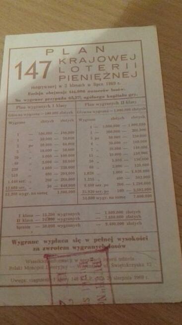 1/4 losu Krajowej Loterii Pieniężnej z 1969 r.
