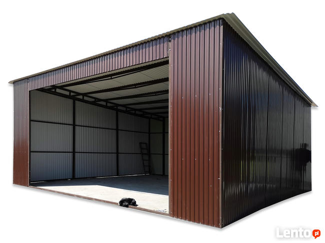 Garaż blaszany z bramą, jednospadowy dach, blaszak wiata 7x8