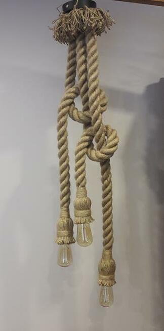 Lampa wisząca z liny jutowej 3 ramiona żyrandol pająk