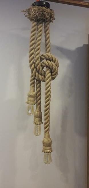 Lampa wisząca z liny jutowej 3 ramiona żyrandol pająk