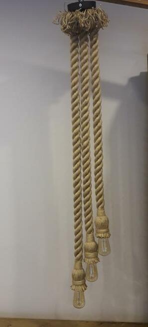 Lampa wisząca z liny jutowej 3 ramiona żyrandol pająk