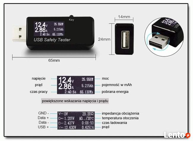TESTER MIERNIK NAPIĘCIA I PRĄDU PORTU USB J7-t