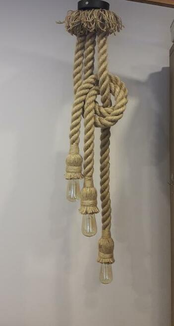 Lampa wisząca z liny jutowej 3 ramiona żyrandol pająk