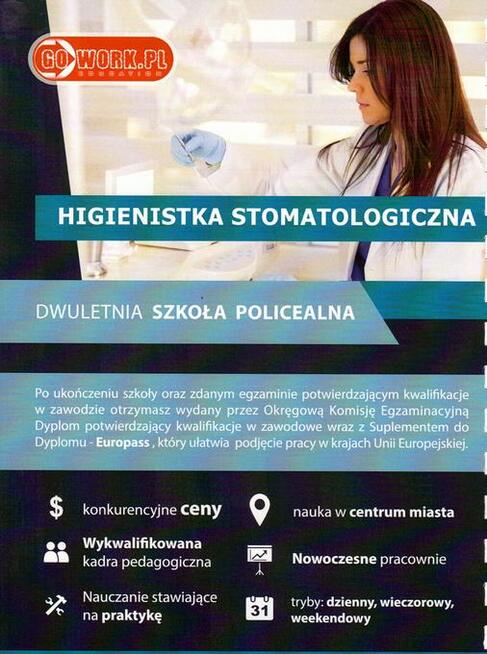 Higienistka Stomatologiczna, 2-letnia nauka, GoWork.pl