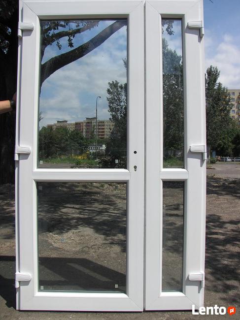 drzwi białe PVC sklepowe szyba NOWE zewnętrzne 160x210