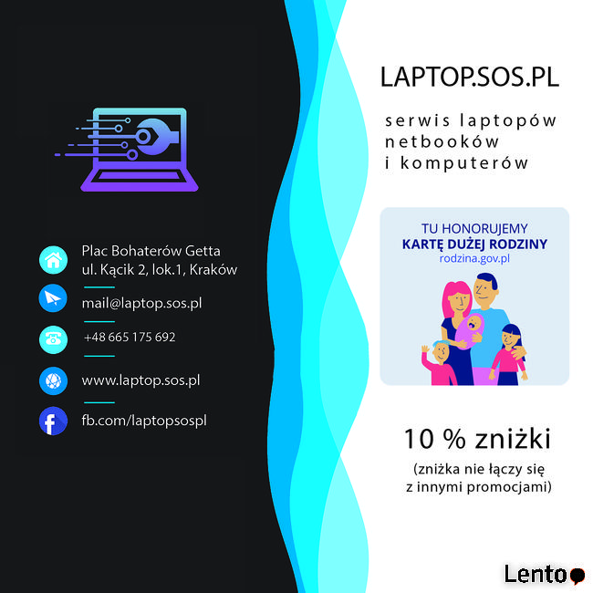 Serwis laptopów Kraków Podgórze. Szybka realizacja.