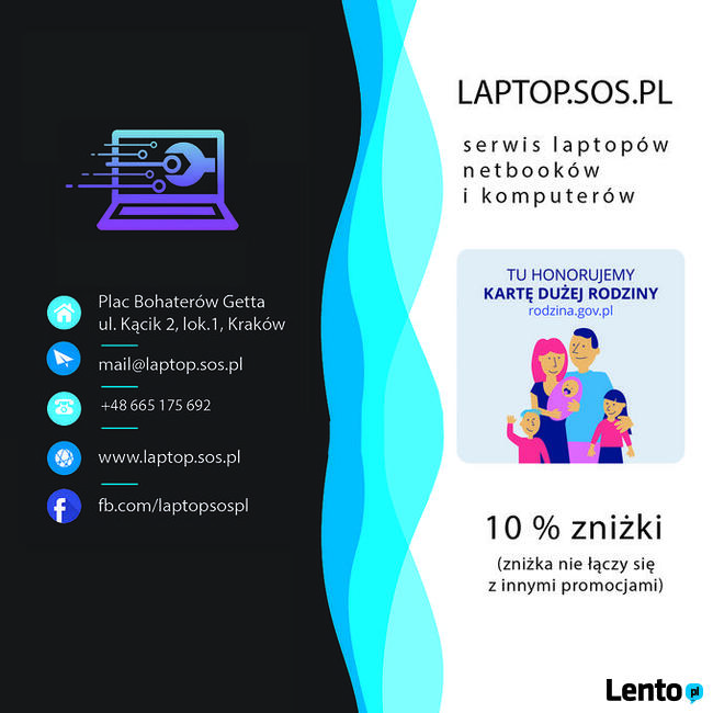 Serwis laptopów Kraków Podgórze ul. Kącik - obsługa firm