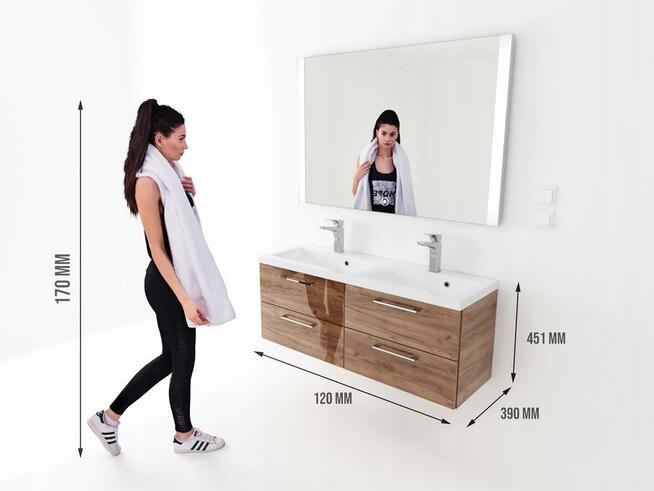 Szafka Łazienkowa z Podwójną Umywalką Wisząca ROSE DEKOR 120