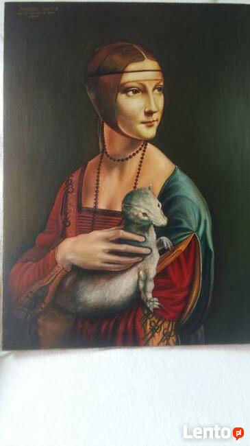 S P R Z E D A M piękny obraz DAMA Z GRONOSTAJEM /olej pł