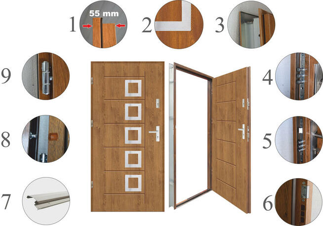 Drzwi wejściowe SP 55 mm AF 3, AF 15 PEŁNE INOX
