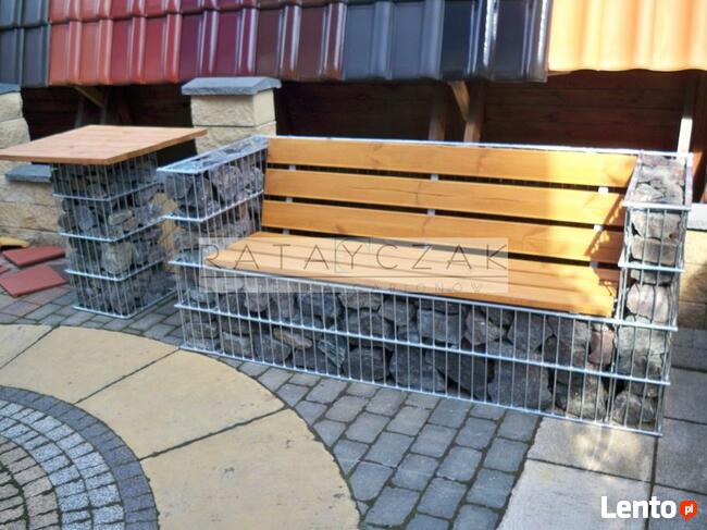 Meble ogrodowe stół ławka taboret gabiony
