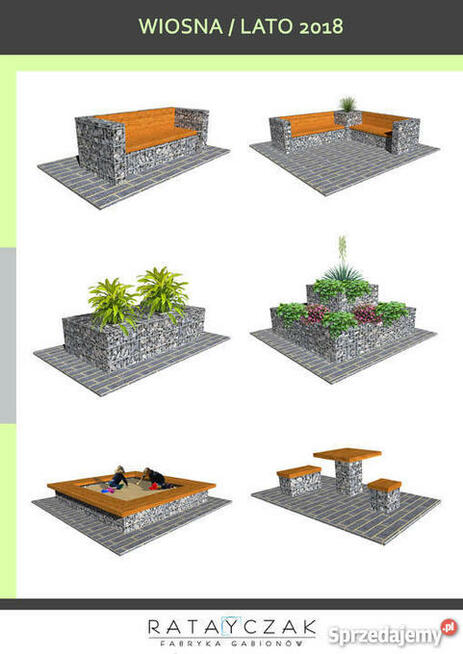 Meble ogrodowe stół ławka taboret gabiony