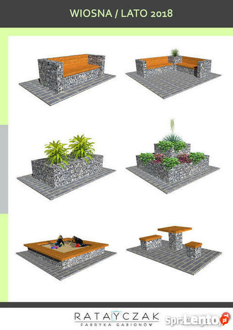 Meble ogrodowe stół ławka taboret gabiony