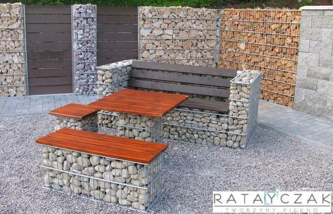 Meble ogrodowe stół ławka taboret gabiony
