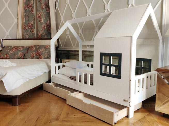 Łóżko domek dla dziewczynki Aster z szufladami naturalne