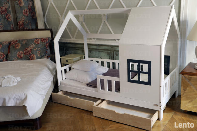 Łóżko domek dla dziewczynki Aster z szufladami naturalne