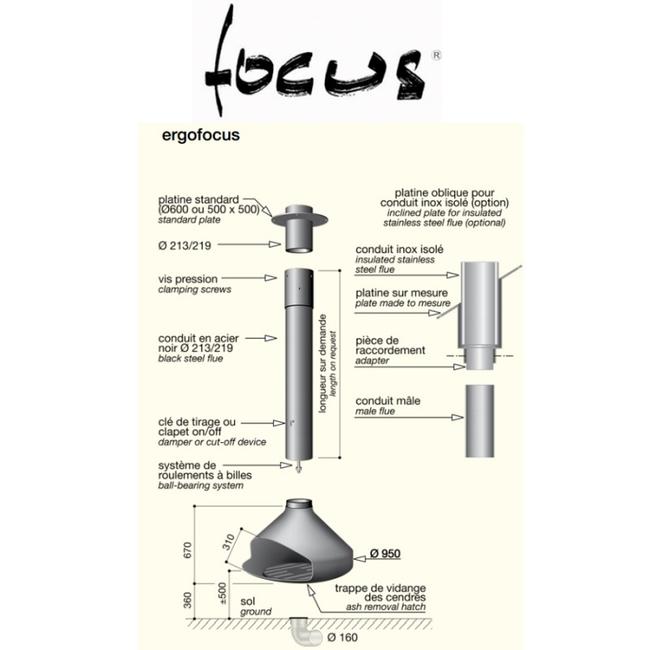 Ekskluzywny kominek wiszący, obrotowy FOCUS model ERGOFOCUS