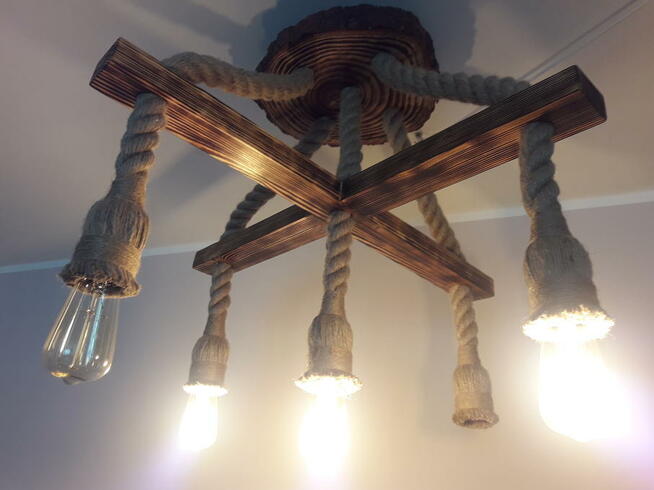 Lampa wisząca K5 z liny jutowej żyrandol 5xE27 z defektem