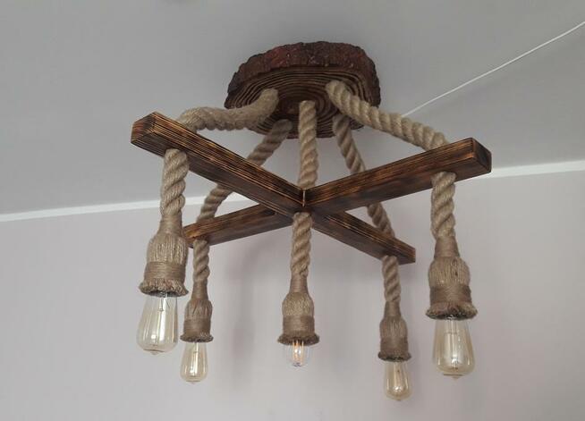Lampa wisząca K5 z liny jutowej żyrandol 5xE27 z defektem