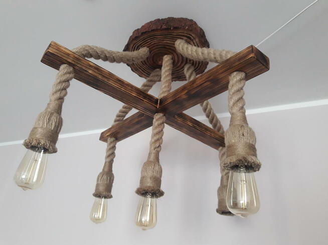 Lampa wisząca K5 z liny jutowej żyrandol 5xE27 z defektem