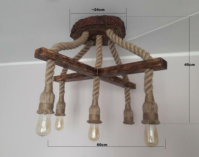 Lampa wisząca K5 z liny jutowej żyrandol 5xE27 z defektem