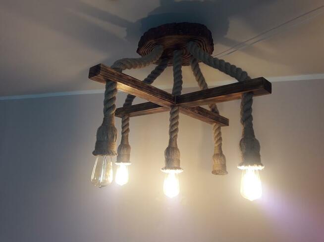 Lampa wisząca K5 z liny jutowej żyrandol 5xE27 z defektem