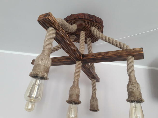 Lampa wisząca K5 z liny jutowej żyrandol 5xE27 z defektem