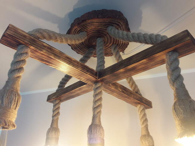 Lampa wisząca K5 z liny jutowej żyrandol 5xE27 z defektem