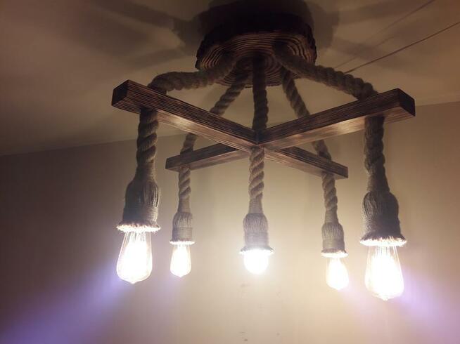 Lampa wisząca K5 z liny jutowej żyrandol 5xE27 z defektem