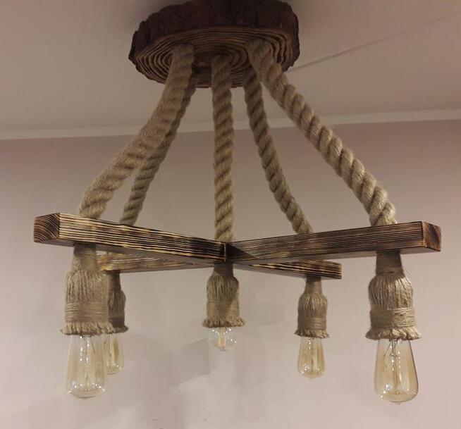 Lampa wisząca K5 z liny jutowej żyrandol 5xE27 z defektem