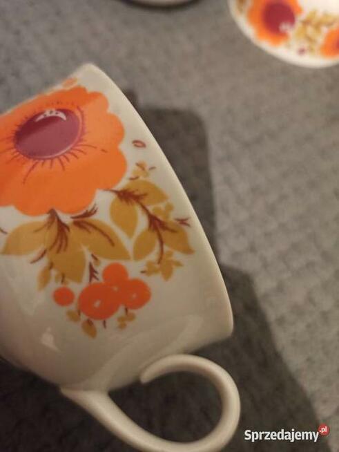 4 filiżanki do kawy herbaty * porcelana PRL w kwiaty maki