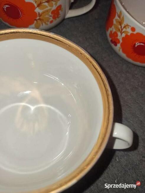 4 filiżanki do kawy herbaty * porcelana PRL w kwiaty maki