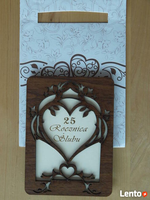 Kartka ślubna karta ślub drewno ażur torebka