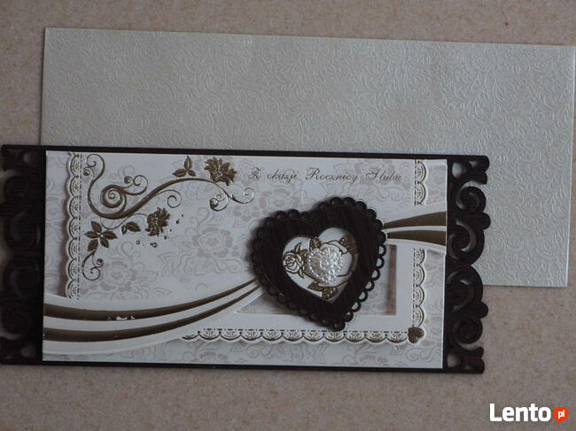 Kartka ślubna karta ślub drewno ażur torebka