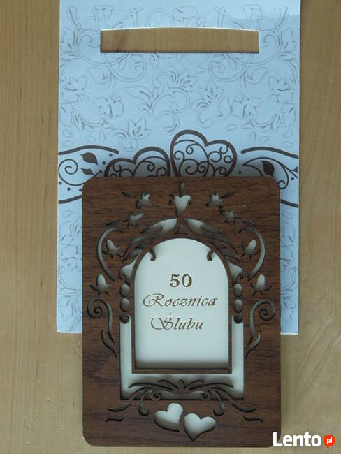 Kartka ślubna karta ślub drewno ażur torebka